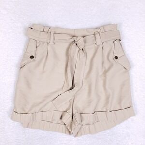 Maison d'Amélie Paperbag Waist Shorts 8 Tan Utility Safari Quiet Luxury Cuffed